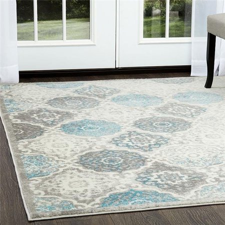 HOME DYNAMIX Home Dynamix 769924517390 5 ft. 2 in. Boho Andorra Round Area Ikat Rug - Gray & Blue 769924517390